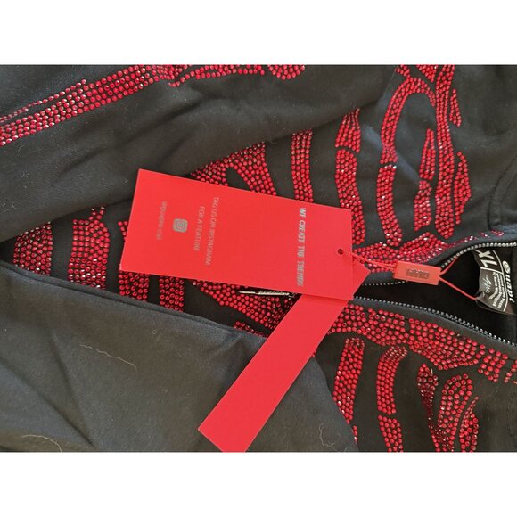 Guapi Men's Skeleton Rhinestone Hoodie Black with Red Rhinestones Ltd ED (JB) - Picture 10 of 12